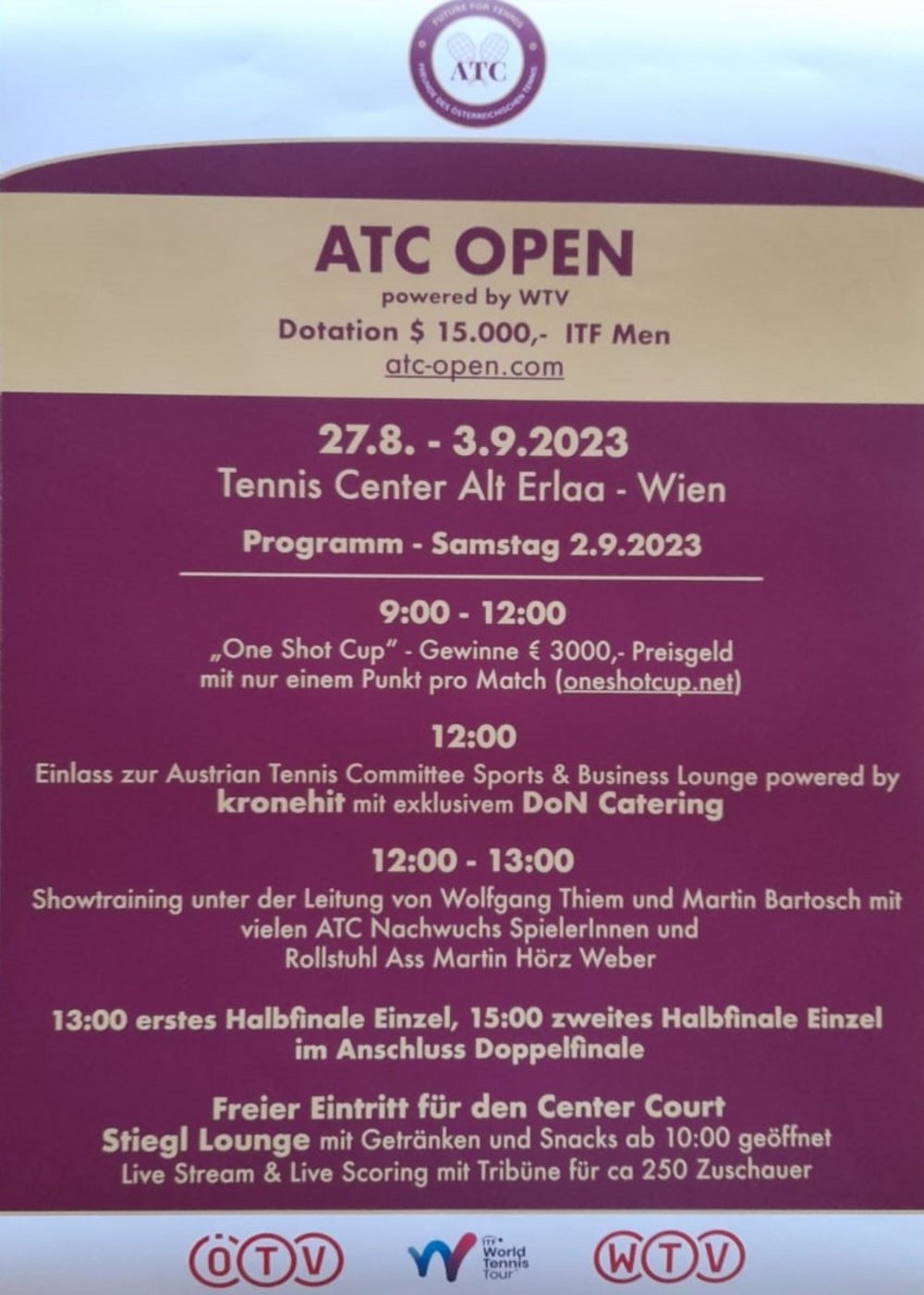 ÖTV ATC Open presented by WTV Toptennis hautnah, VIP-Lounge und Livestream